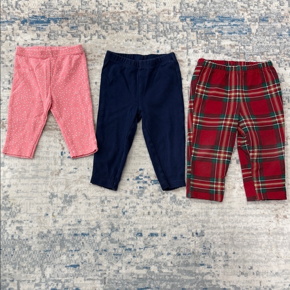 3-Pack Leggings in Pink, Navy & Red Plaid